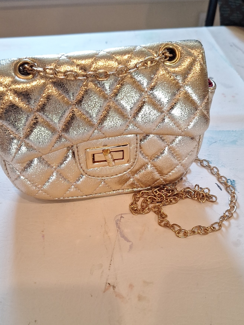 Metallic Quilted Crossbody Bag in Gold - Women's Shoulder Purse